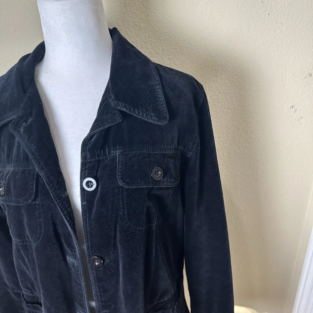 OLD NAVY Black Velvet Velour Shacket Blazer Jacket Size Large - Image 5