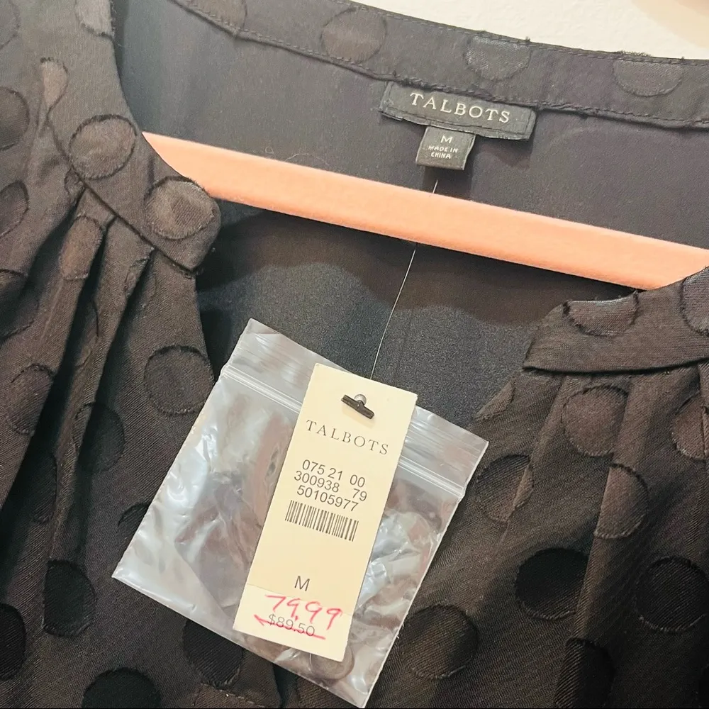 NWT Talbots Lined Sheer Long Sleeve Clip Dot V Neck Blouse black sz Medi… - Image 13