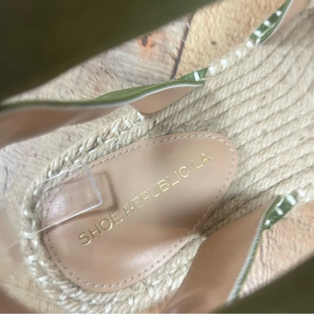 Shoe Republic LA Size 9 Wedge Espadrilles Olive Green Boho Platform Vacation - Image 7
