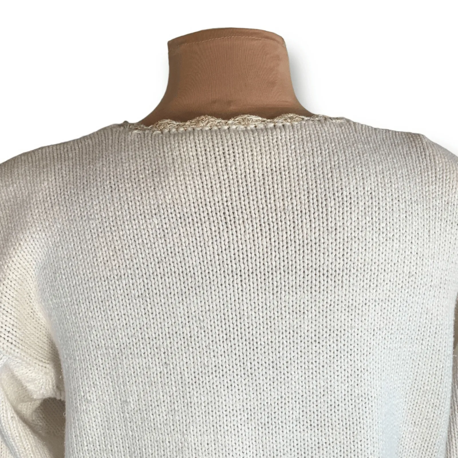 Vintage 90s Jacqueline Ferrar Cream Gold Ornament Knit Cardigan Sweater Small - Image 6