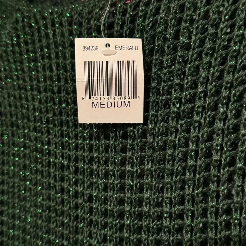 NWT SAY WHAT? Open Knit Long Sleeve Emerald Green Metallic Sweater Size Medium - Image 4