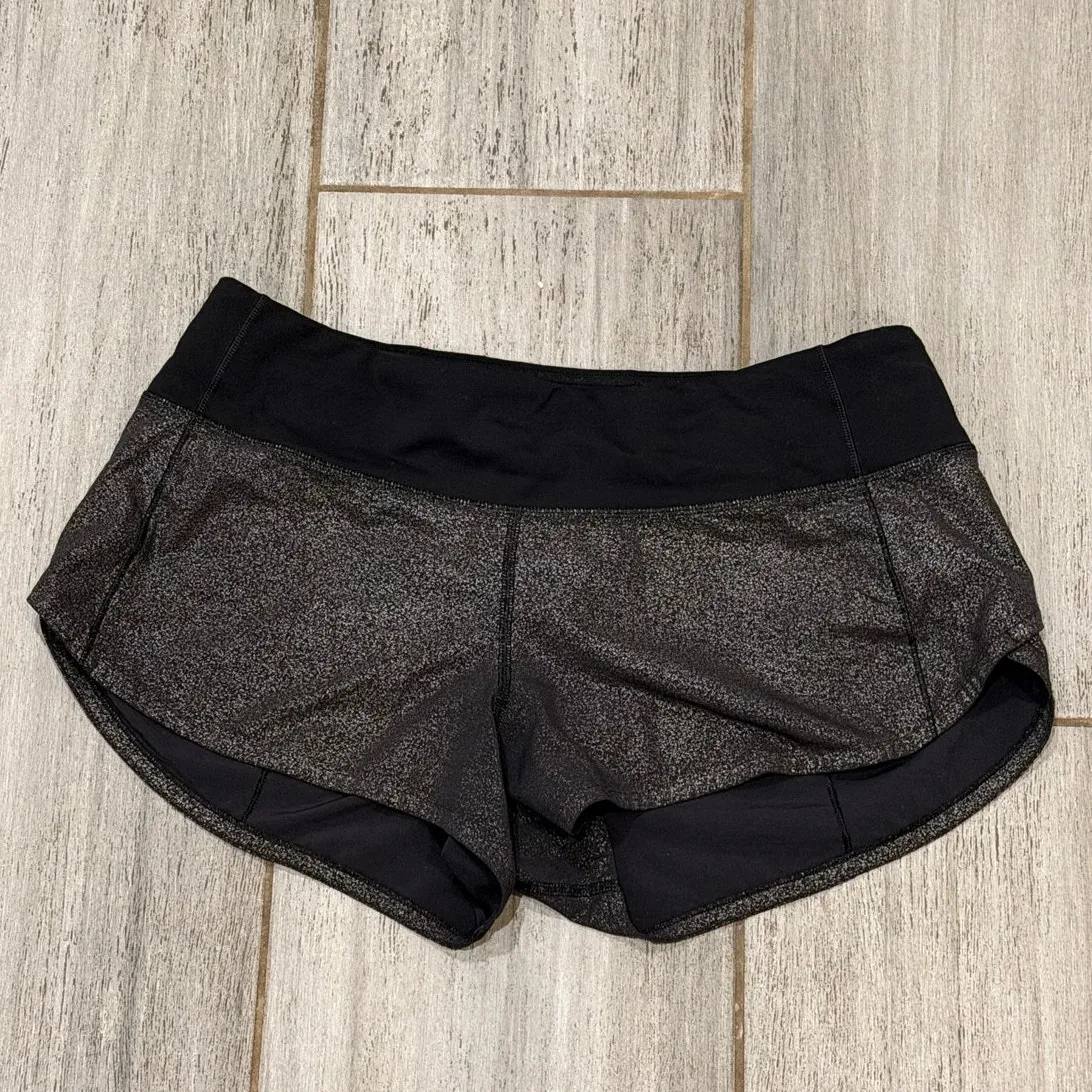 Lululemon Speed Up Run Shorts Womens 6 Luminosity Foil Print Black Silver Black - Image 5
