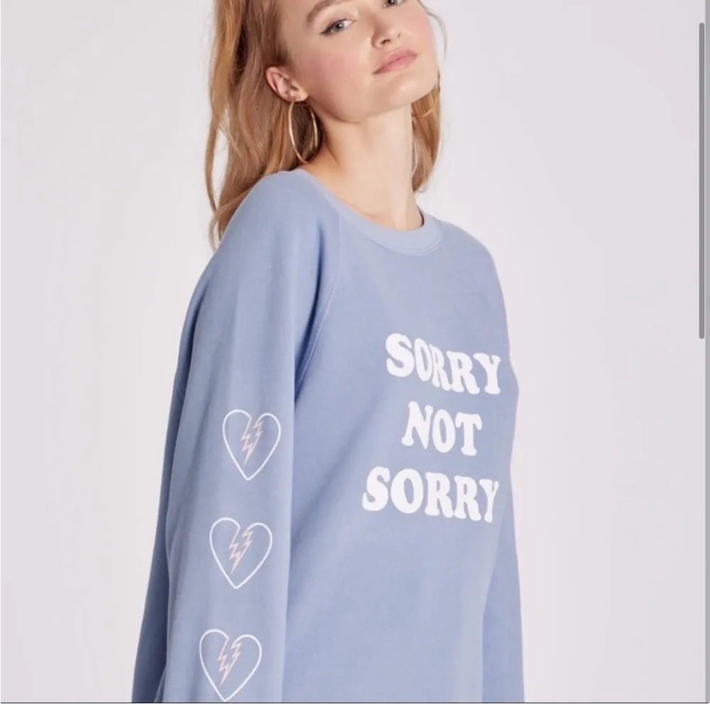 NEW Wildfox Sommers SORRY NOT SORRY Blue Sweatshirt #87989 - Image 14
