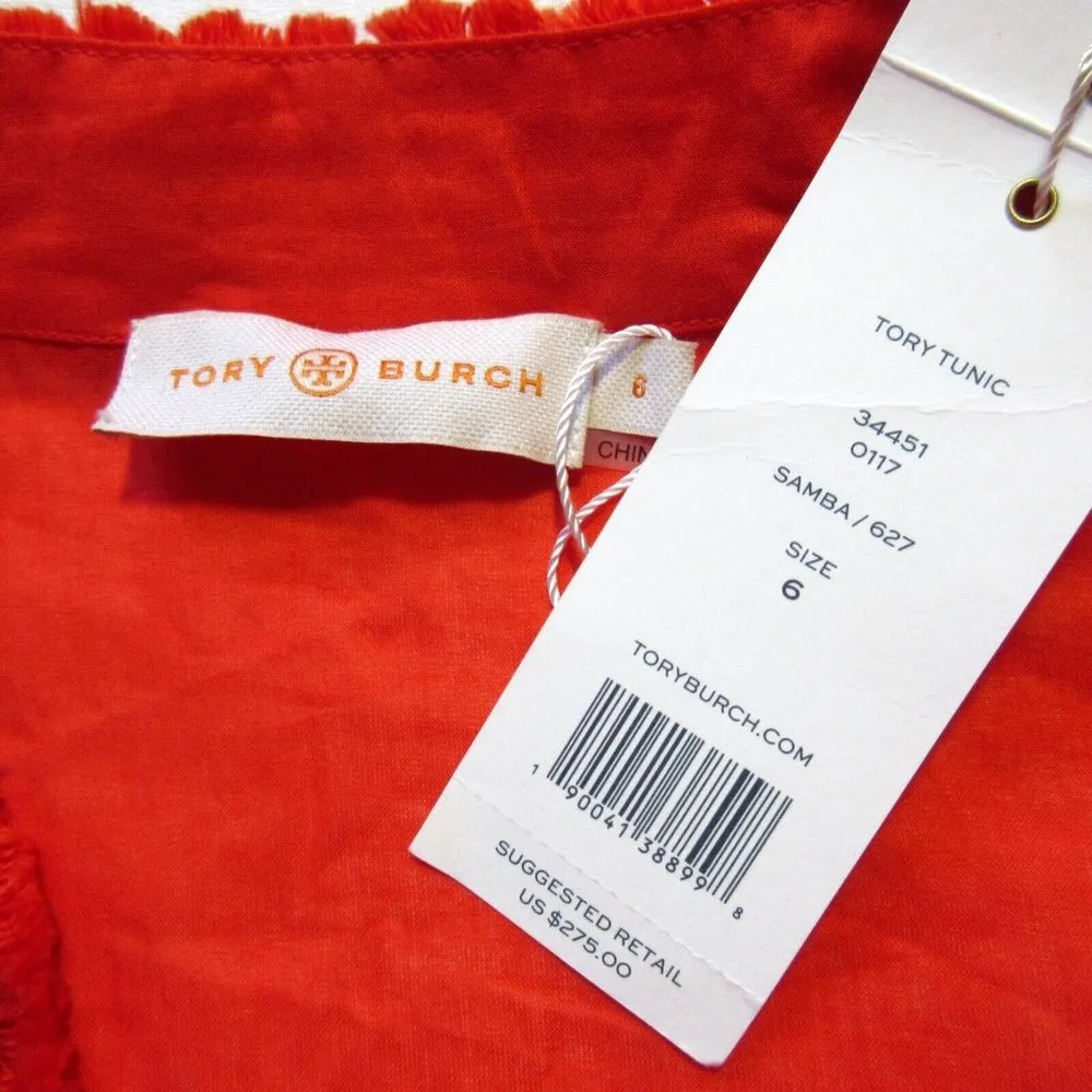 NWT Tory Burch Tory Tunic in Samba Fringe Trim Sheer Cotton Blouse 6 $278 - Image 4