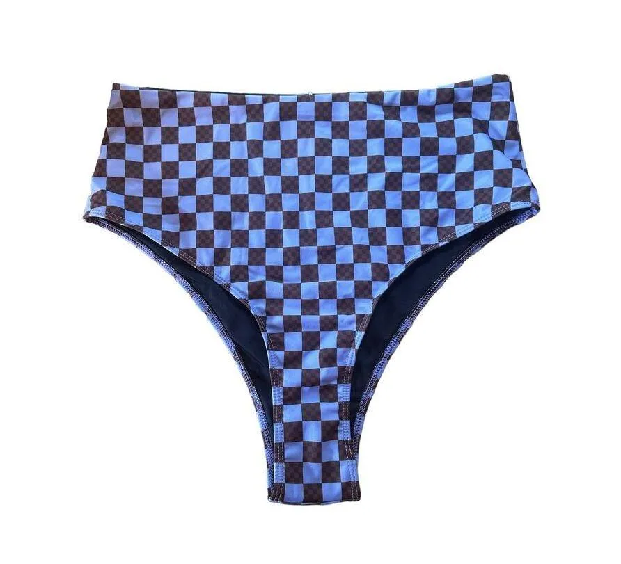 Salt Gypsy High Cut Surf Bikini Bottoms in Lavender Brown Checkered Size 10 12 - Image 8