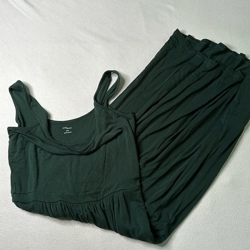 Anthropologie Daily Ritual Forest Green Jersey Sleeveless Gathered Midi Dress - Image 3
