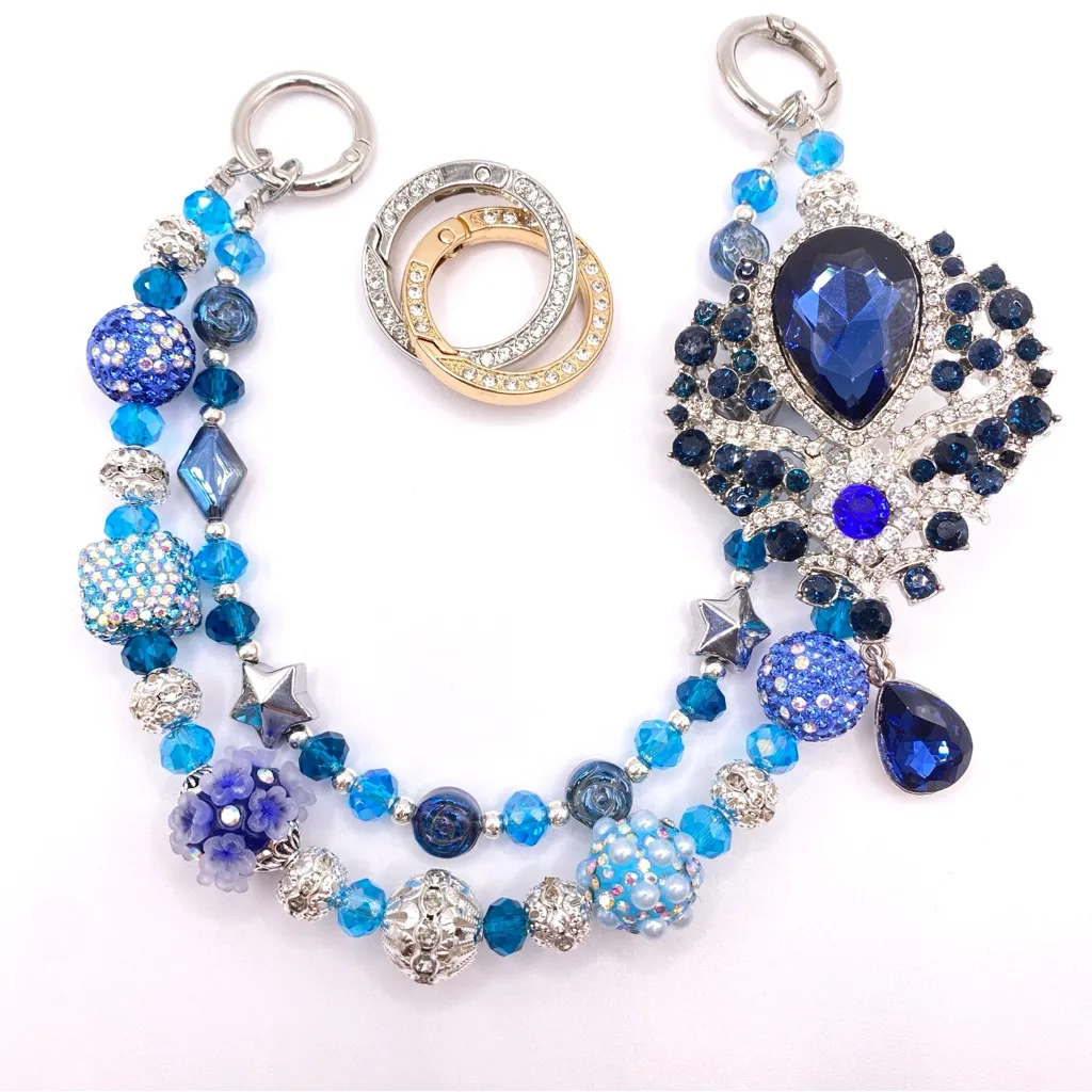 💙Luxury Bag/Phone Chain Charm/Keychain Sparkly Rhinestone Brooch & Crystal Beads - Image 9