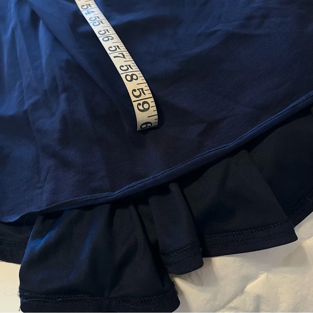 Tadashi Shoji asymmetric draped mesh gown, navy blue, ruched mesh layer, size S - Image 9