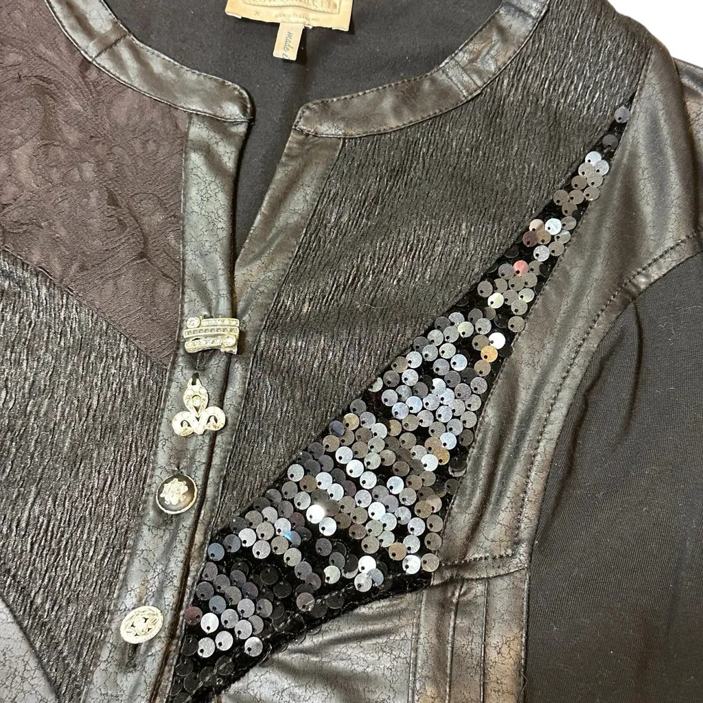 Elisa Cavaletti Gothic Couture Faux Leather Mixed Media Black Jacket LG Edgy - Image 11