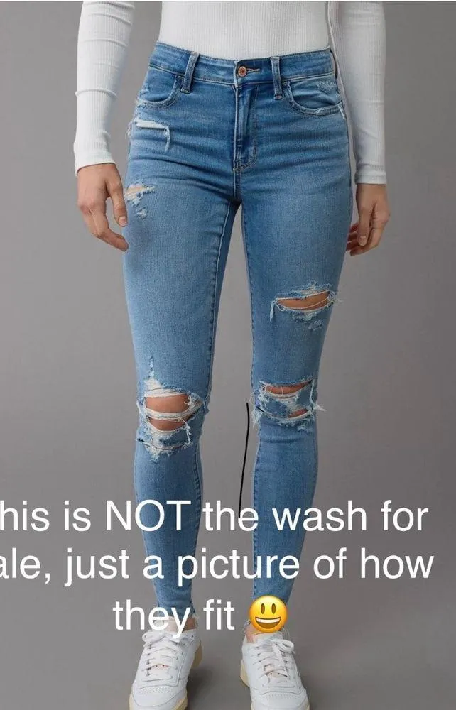 American Eagle Jeans Next Level Stretch High Rise Distressed Dark Wash Denim 8Rg - Image 9