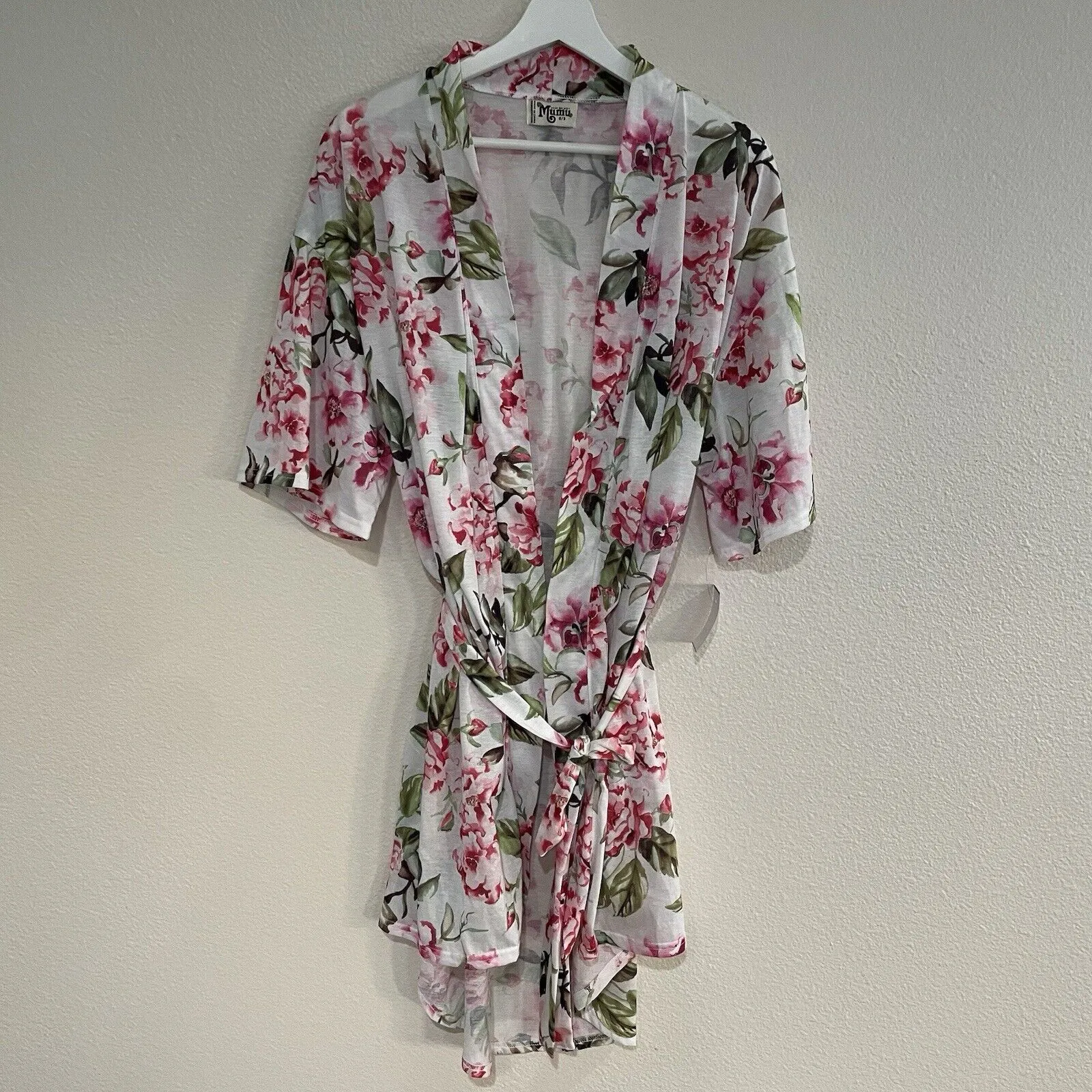Women Show Me Your Mumu White Pink Floral Kimono Cover up Short Sleeve Size O/S‎ - Image 8