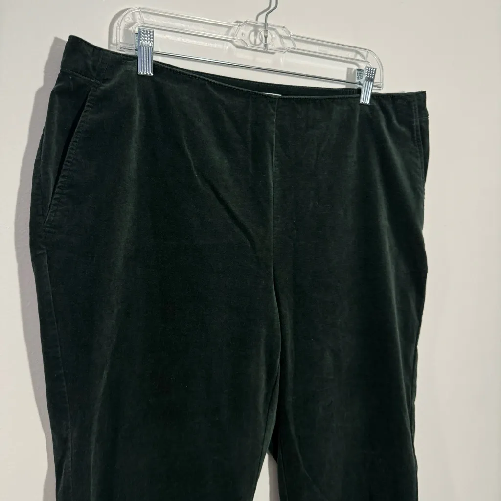 J. Jill Forest Green‎ Soft Velvet Straight Leg Pocket Side Zip Pants Size 18 Green - Image 2