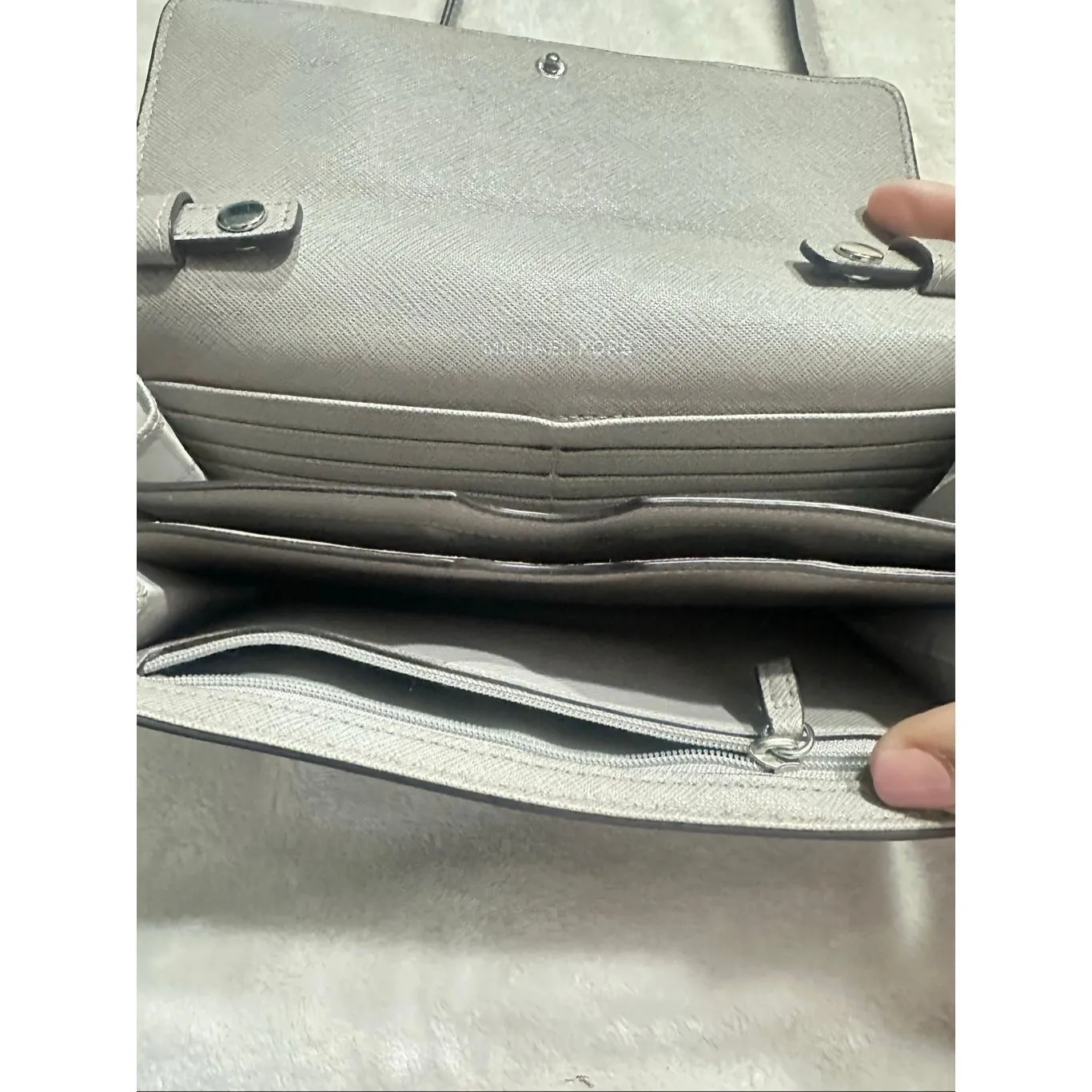 Michael Kors Gray Leather Silver Chain Strap Flap Closure Small Crossbody Bag - Image 6