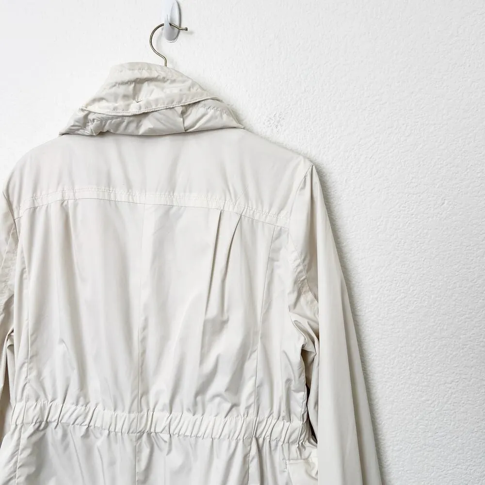[Cole Haan] Cream Long Sleeve Utility Pocket Raincoat Packable Hood Size Large L - Image 7