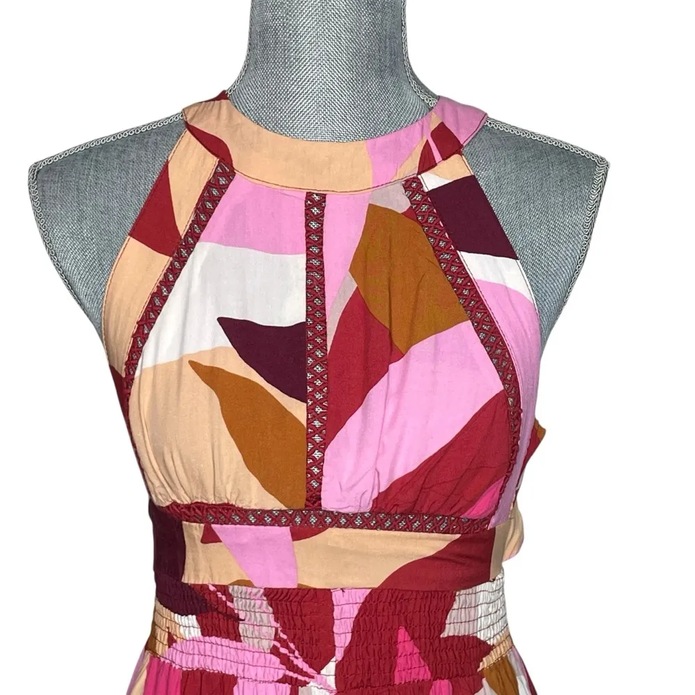 Abel The Label Pink Abstract Floral Back Cutout Boho Maxi A-line Dress XS - Image 5