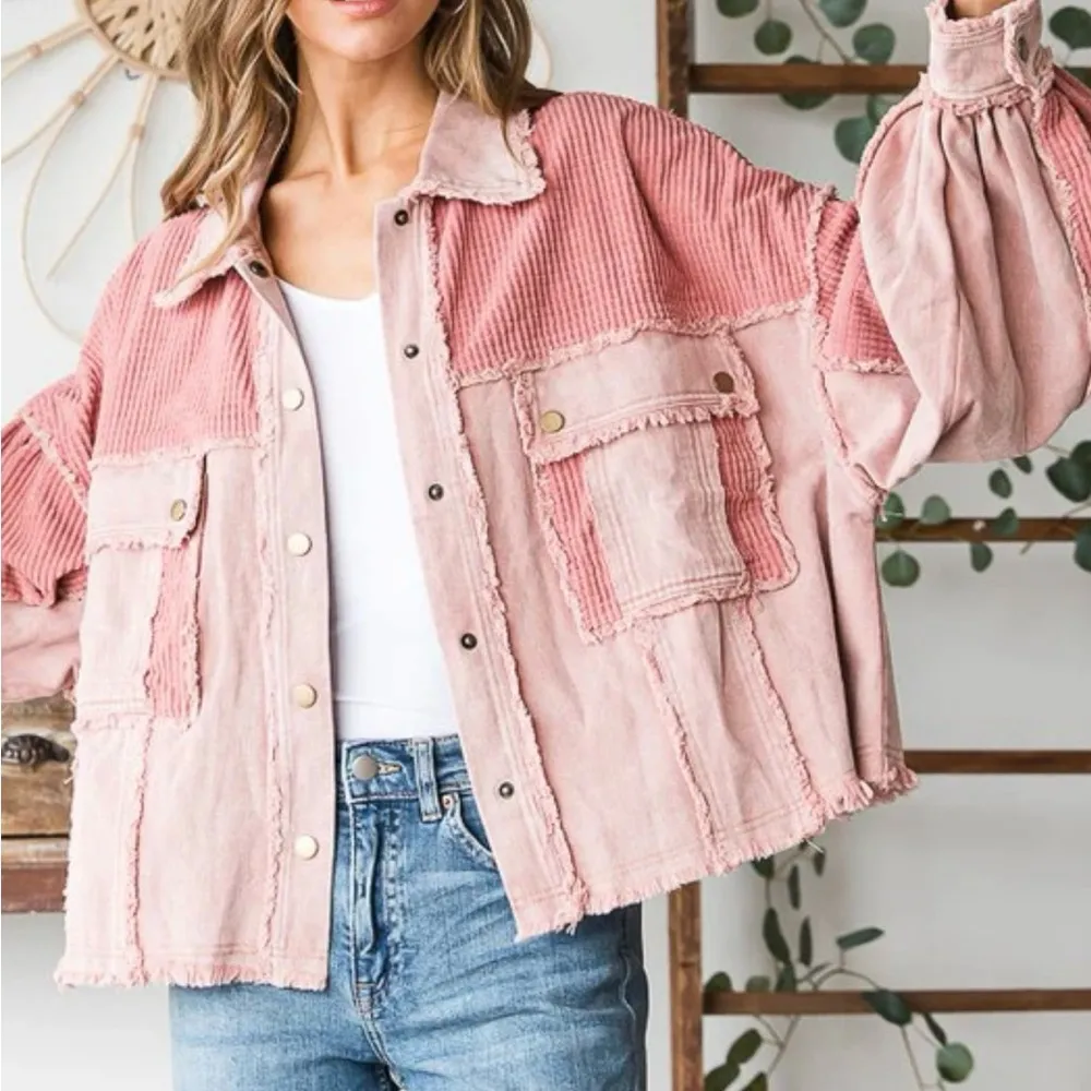 Oli & Hali Washed Fabric Mixed Crop Jacket - Image 2