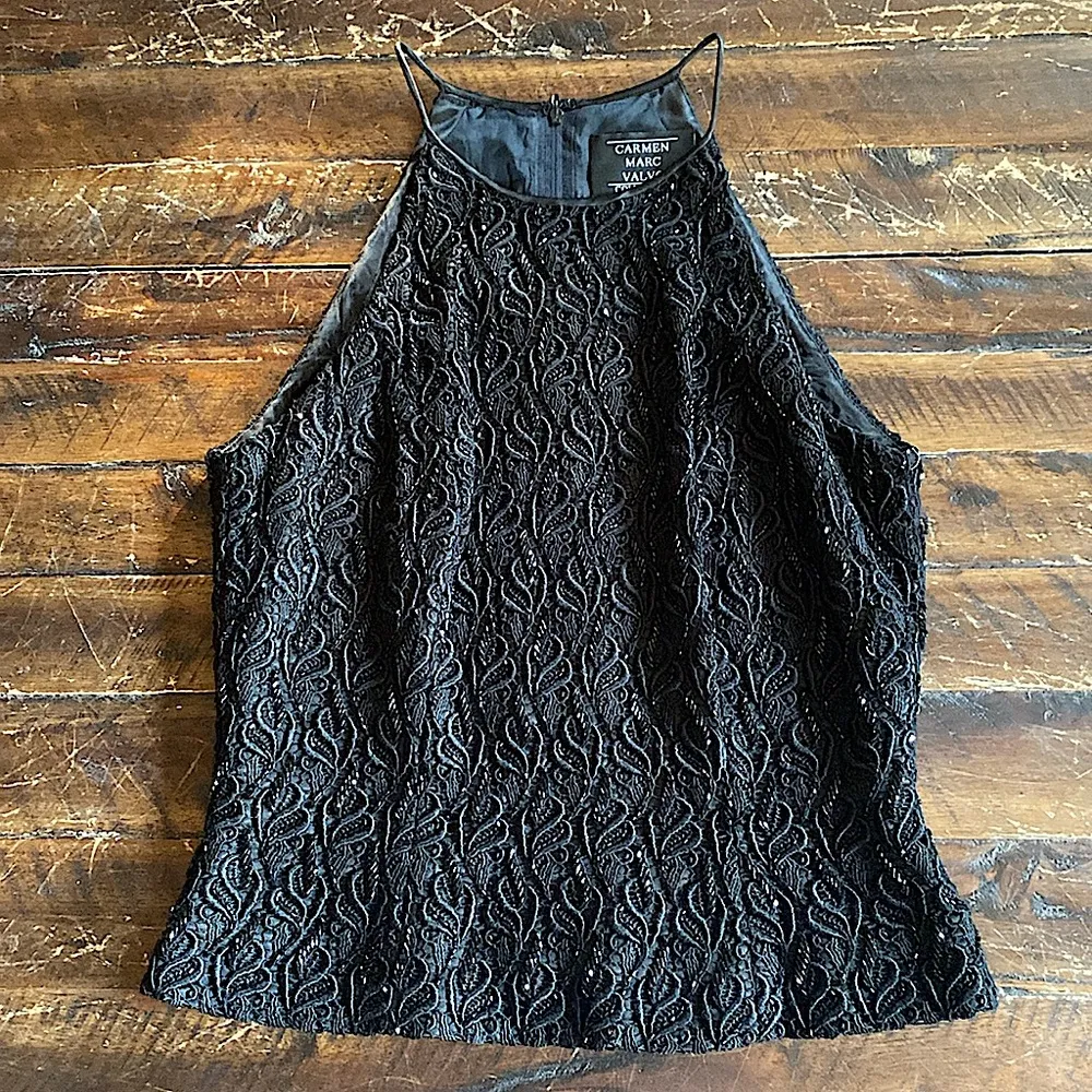 Carmen Marc Valvo Sequin Halter Top - Image 2