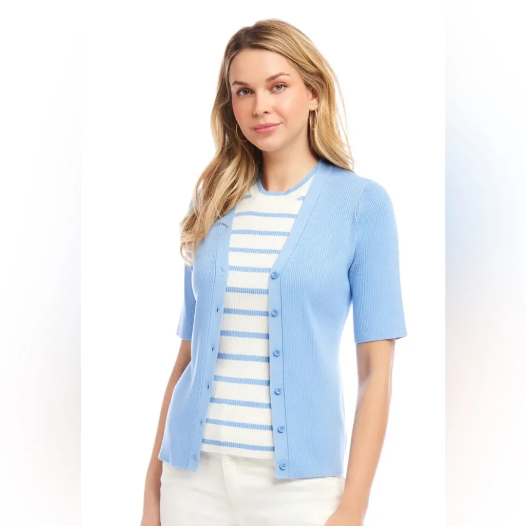 Karen Kane Sky Blue ribbed Women's Cardigan. Washable. Size Medium. NWT. - Image 4