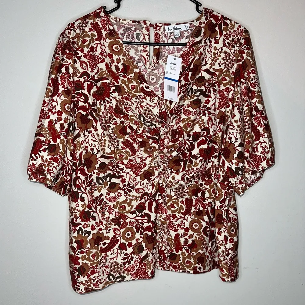 NEW Sam Edelman Dakota Shirred Puff Sleeve Top Seed Pearl Bouquet Women’s XL - Image 5