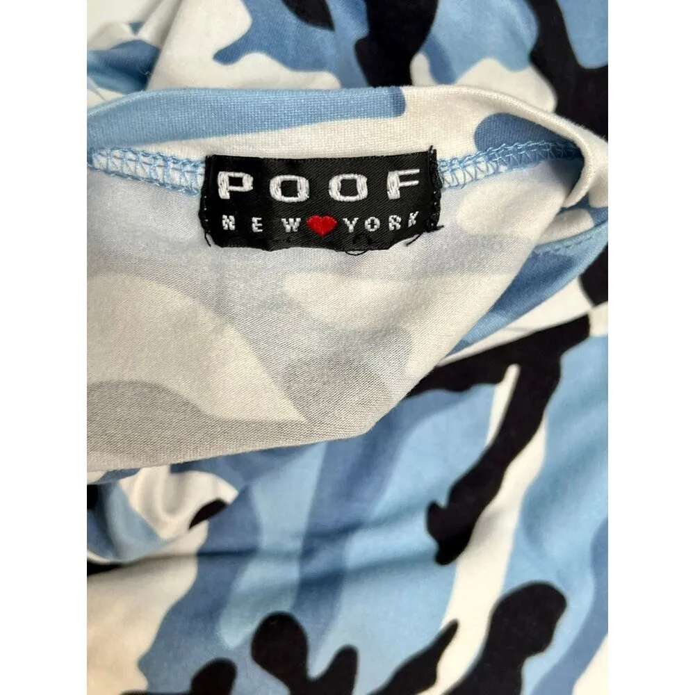 POOF NY Blue Camouflage Stretch Soft Crew‎ Neck Top SMALL Curved Shirttail - Image 4