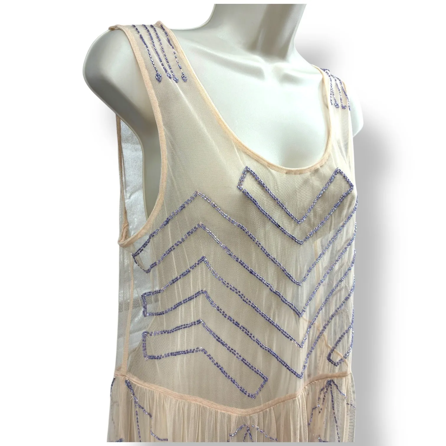 Free People NWT Sheer Peach Beaded Mesh Slip Dress Purple Chevron M - Image 4