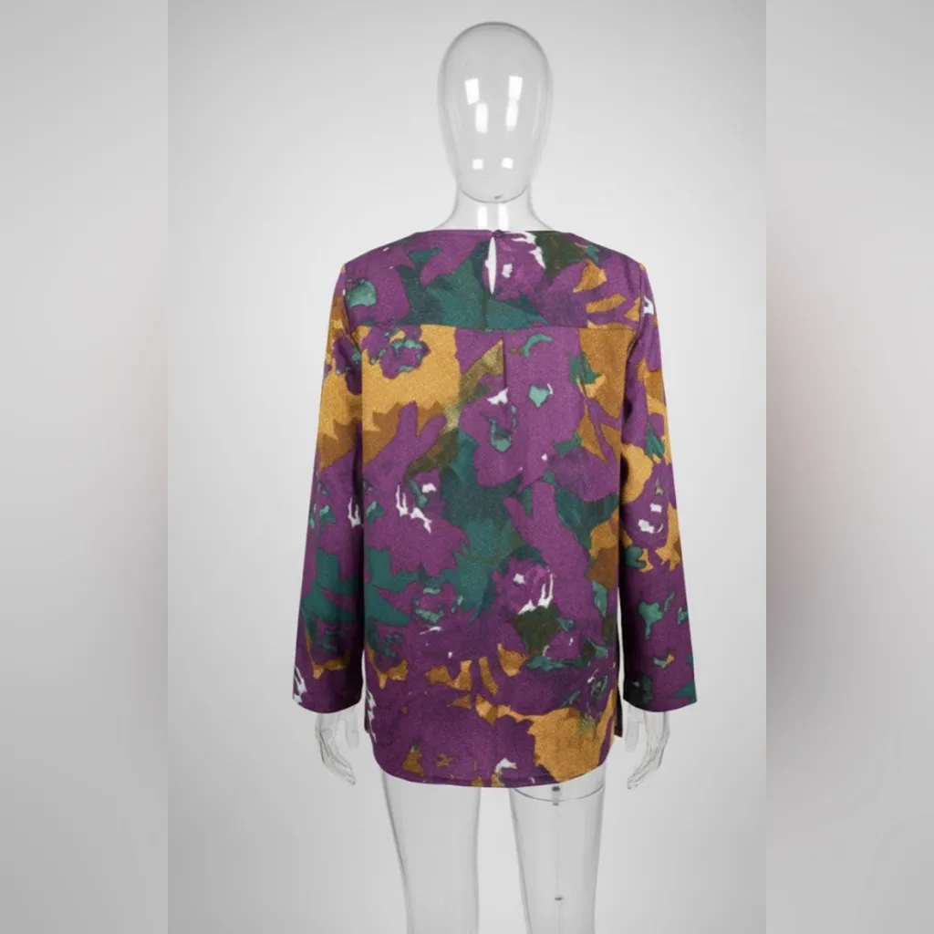 Jaclyn Smith Floral Knit Top Size S (Fits M) | Purple Green Gold Tunic Blouse - Image 3