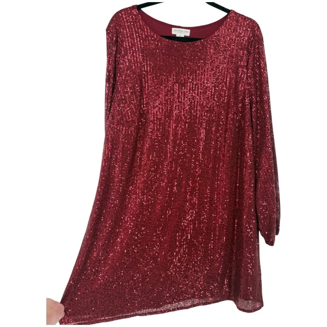 Chic Soul Red Sequin Long Sleeve Party Cocktail Shift Dress Plus Size 1X Holiday - Image 6