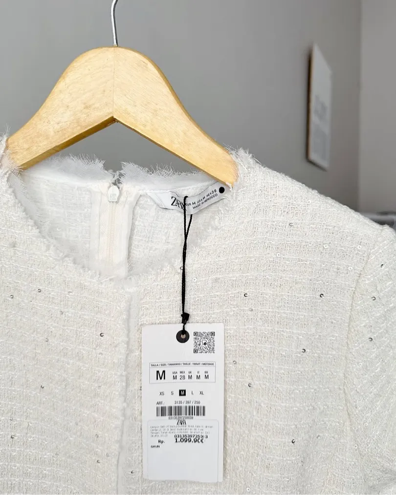 NWT❗️ZARA Elegant White Tweed Short Cutted Dress ZW Collection Mini Ivory Size M - Image 2