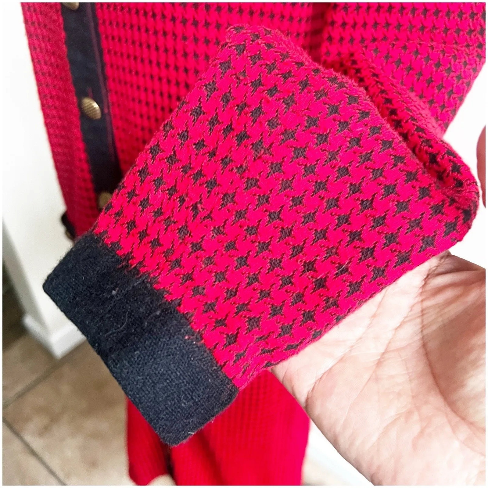 Robert Janan Designed By Eva Midi Vintage Houndstooth Dress Red & Black Size 6 - Image 10