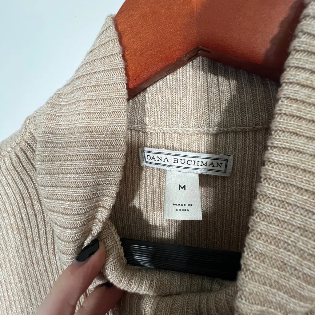 Sleeveless Turtleneck Size Medium Light Tan Ribbed Top Dana Buchman - Image 3