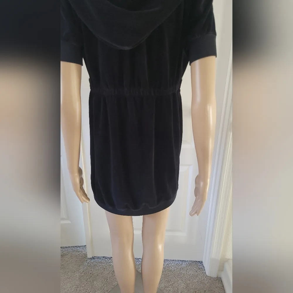 Juicy Couture Womens Black Front Zip Velvet Velour Hooded Dress Size S - Image 7