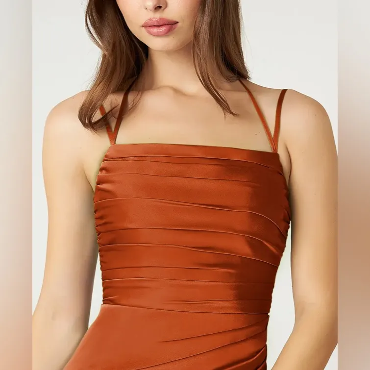 AZAZIE Desi Sheath Halter Corset Stretch Satin Dress Orange Size 12 NWT - Image 4