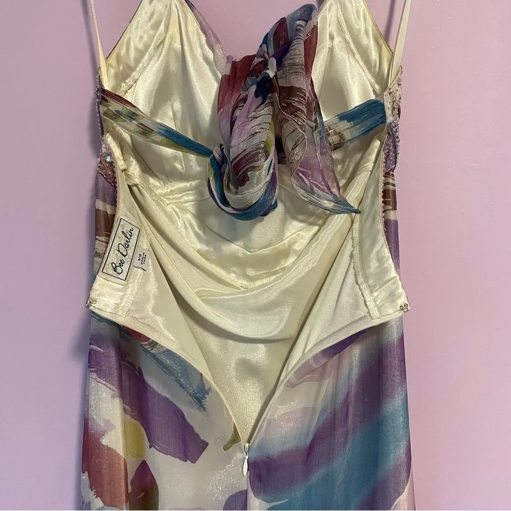 B Darlin Prom Dress Size 9 10 Halter Beaded Satin Maxi Purple Blue Chiffon - Image 11