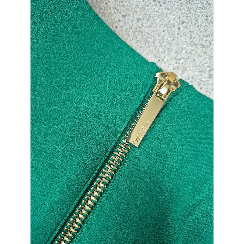 NWT Calvin Klein Spandex Sleeveless Dress Emerald Green Gold Zipper back Sz 2 - Image 7