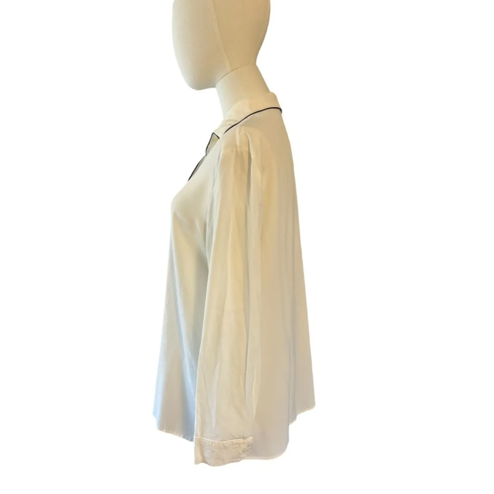 Prada Ivory Silk Blouse Black Piping Button Front Long Sleeve IT 44 US 8 - Image 10