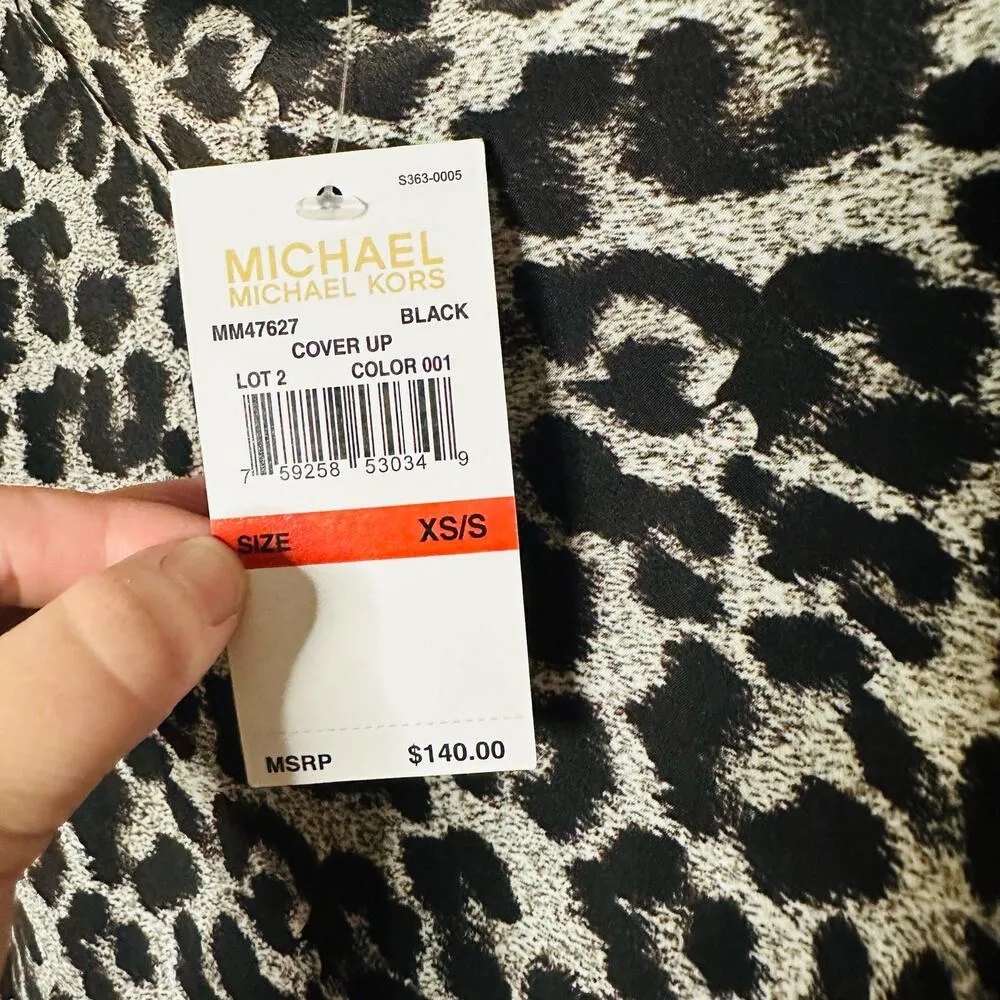 NWT Michael Michael Kors Black Grey Cheetah Print Poncho Style Swim Top Size XS - Image 3