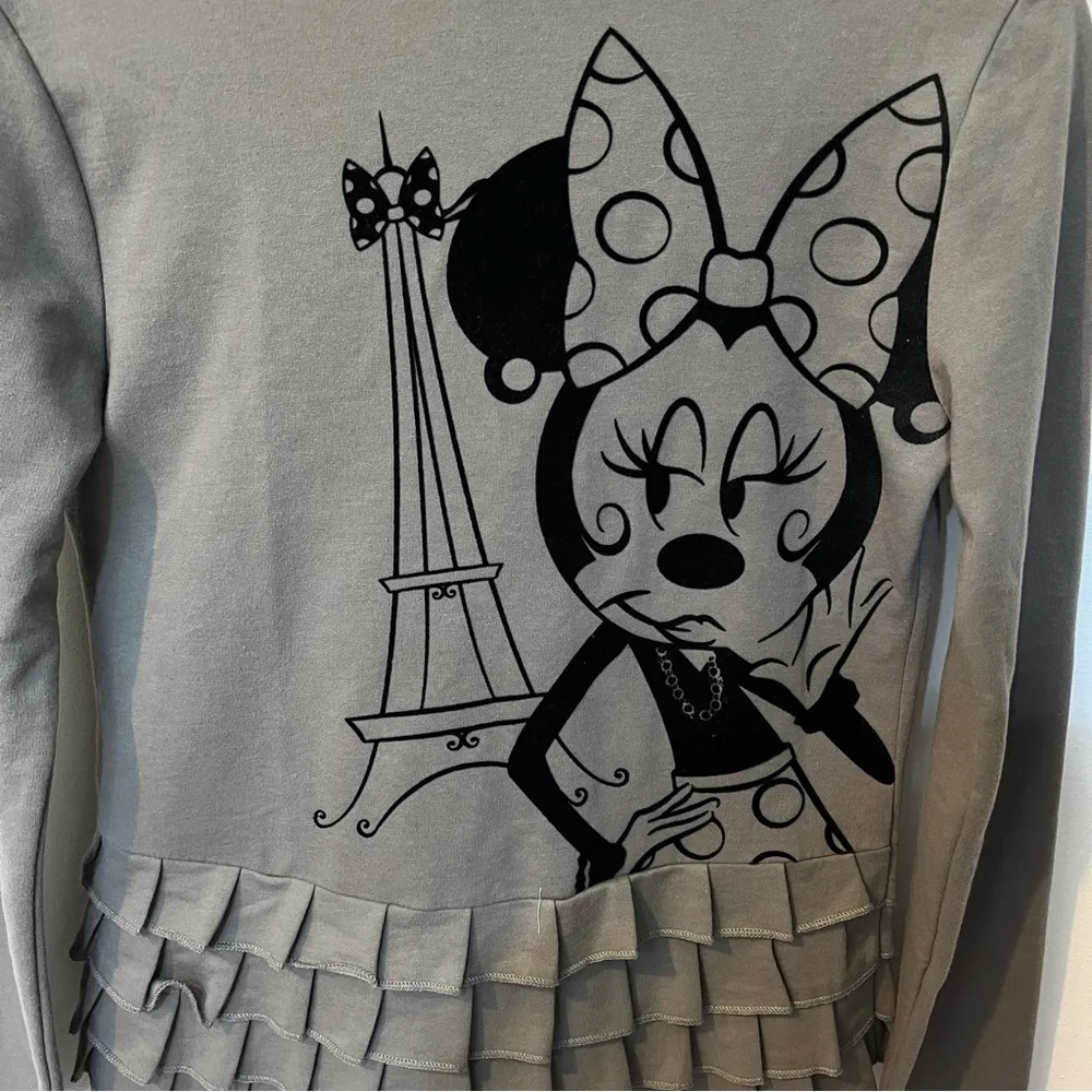 Minnie Mouse Paris Zip Up Grey Sweater  Parks XS WDW - Image 9