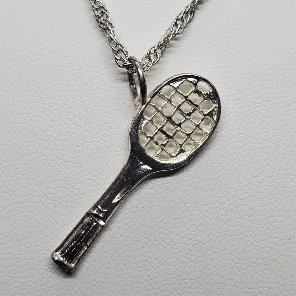 Sterling Silver Tennis Racket Pendant Necklace Silver - Image 2