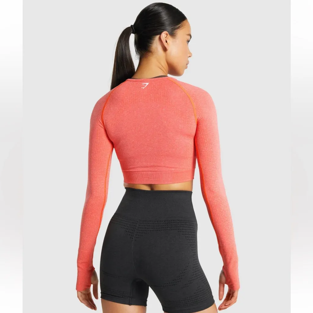 Gymshark Vital Seamless 2.0 Long Sleeve Crop Top in Orange Marl - Image 2