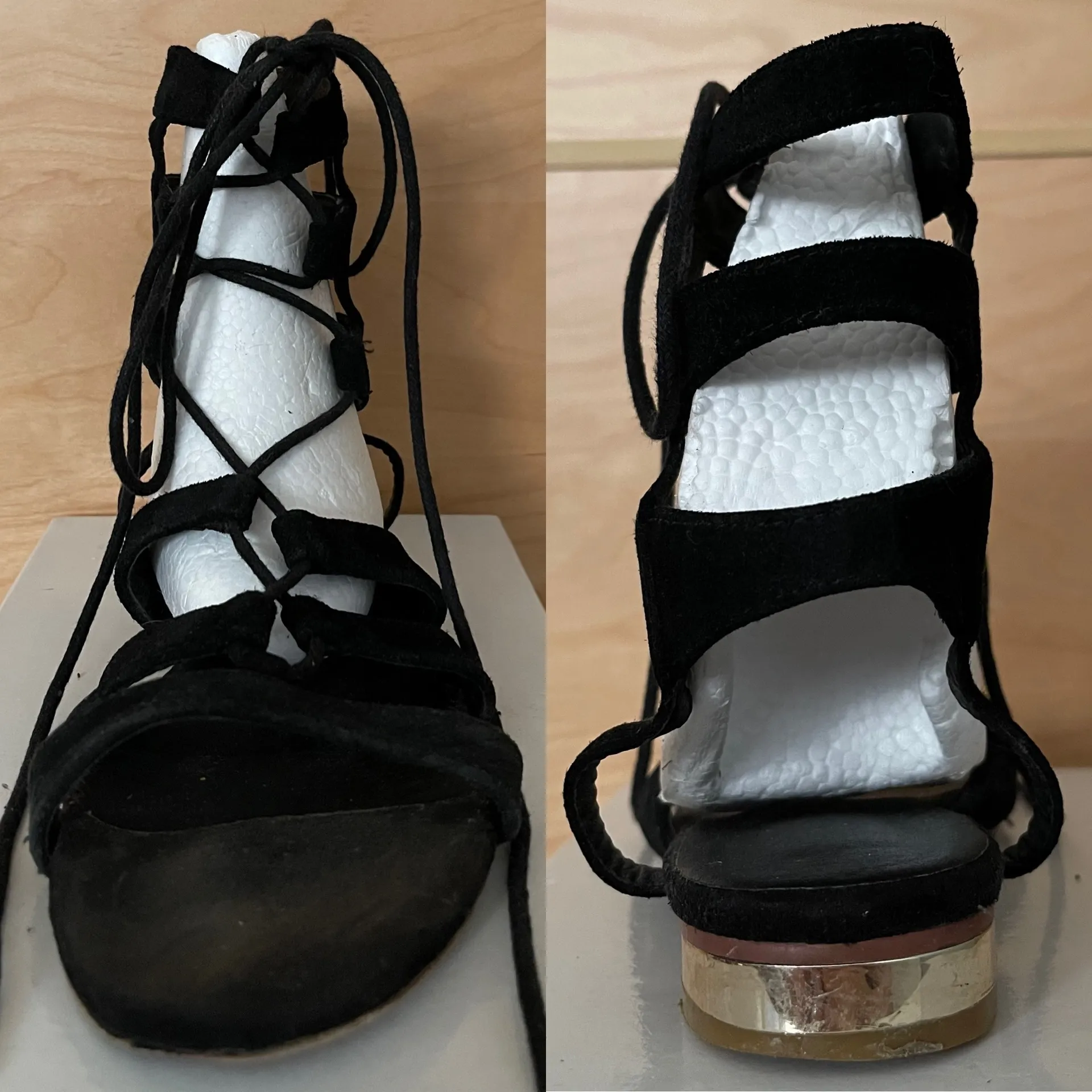 Black Faux Suede Lace Up Gladiator Boho Bohemian Sandals - Image 5