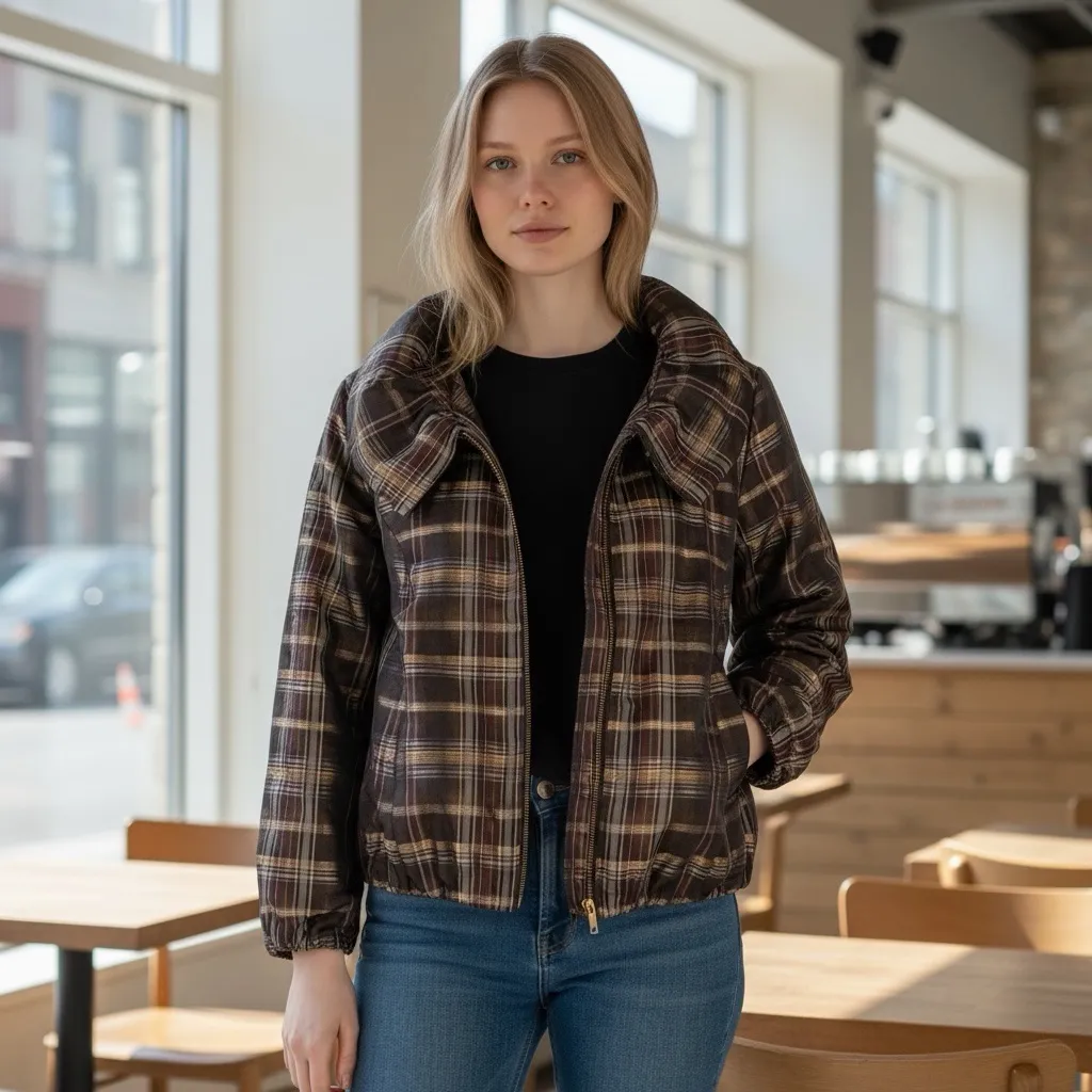 NEW Tribal Metallic Plaid Peter Pan Collar Jacket size 10 - Image 2