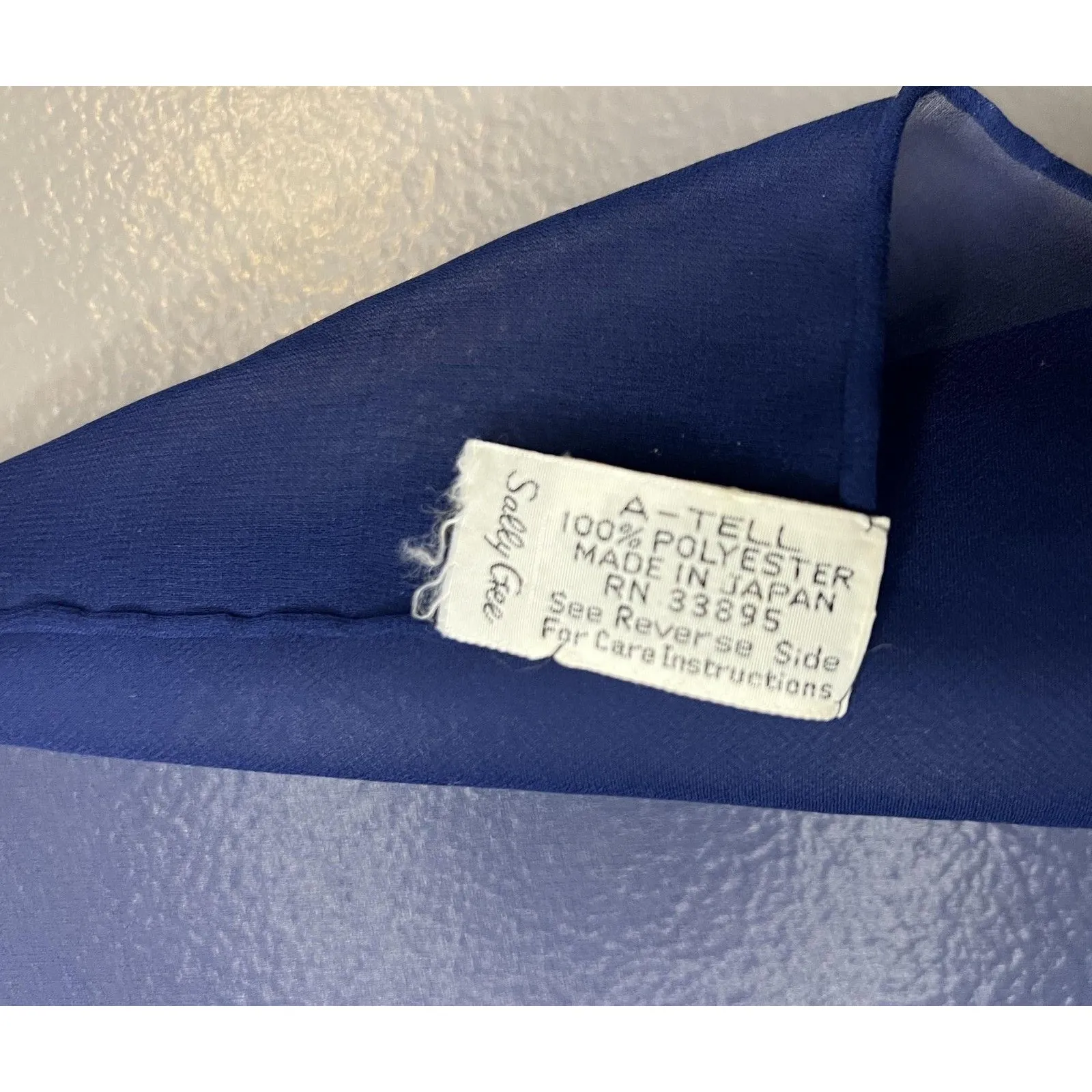 Sally Gee Scarf Womens One Size Blue Chiffon Square Solid Sheer Made Japan - Image 3
