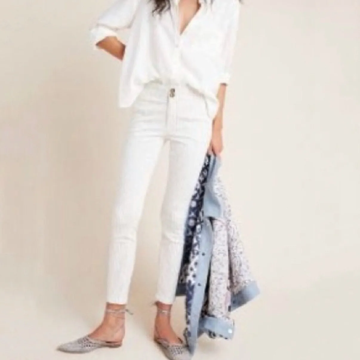 Pilcro and the Letterpress White Pinstripe High Rise Skinny Pants Sz 27 - Image 12