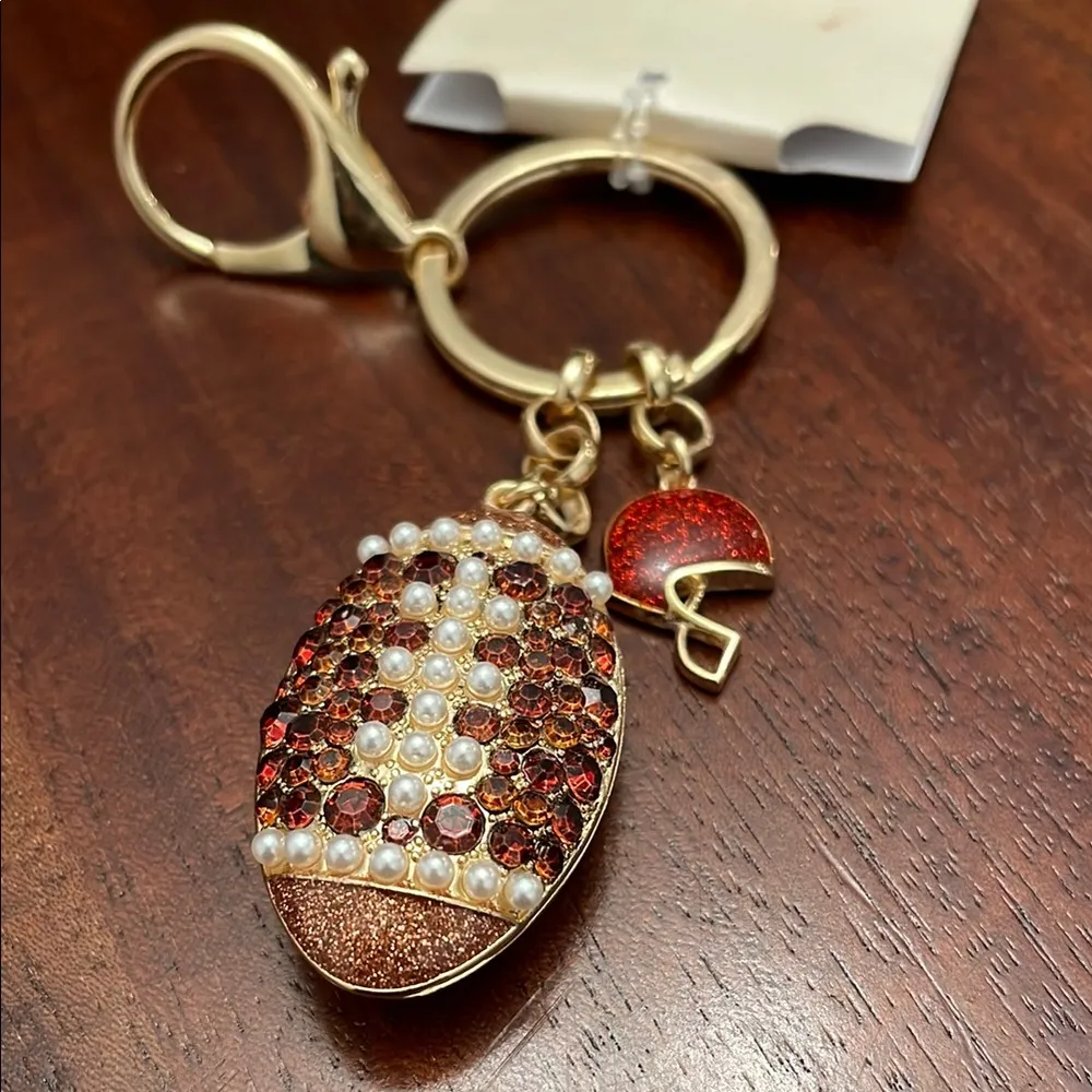 Unbranded Gold Brown Football Red Helmet Keychain Bag charm New - Image 5