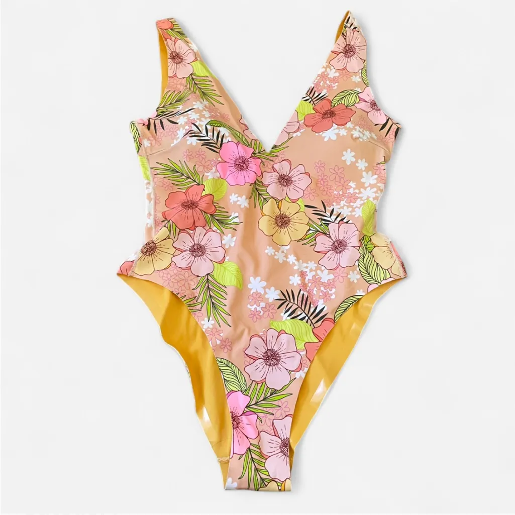 Onewith Swim Bellows Trop Pop Tropical Floral One Piece Swimsuit Size Large Pink - Image 4