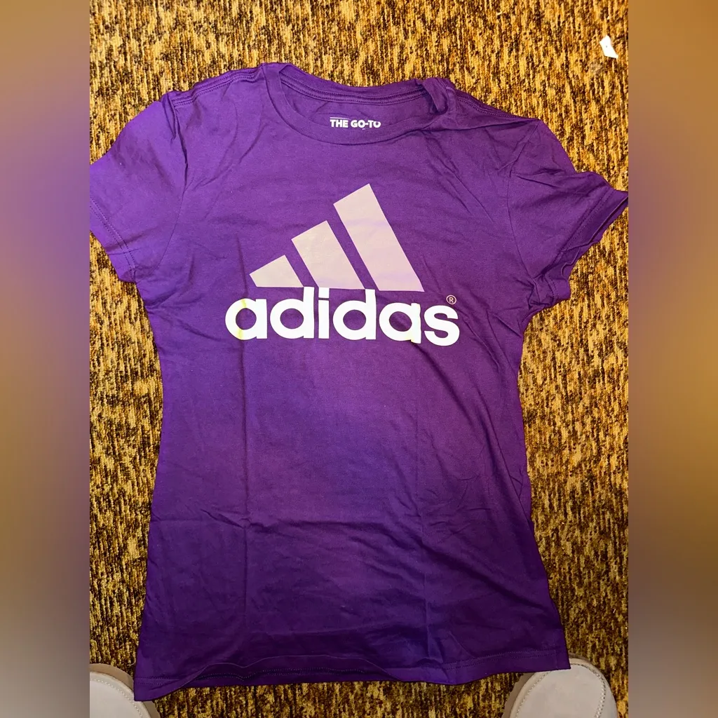 Adidas  Women's Purple Tee with White Logo - Image 2