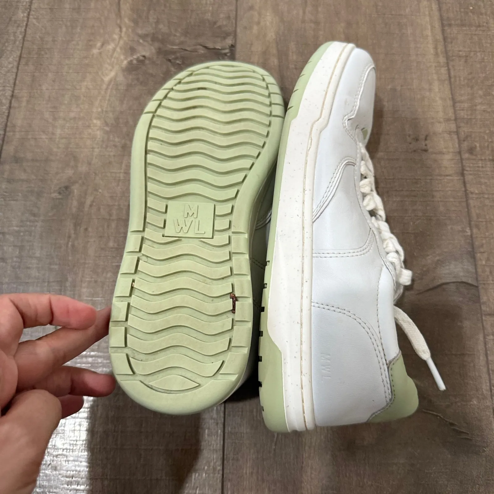 Madewell MWL‎ Court Low-Top Sneakers in White and Green Women's Size 9M School - Image 6