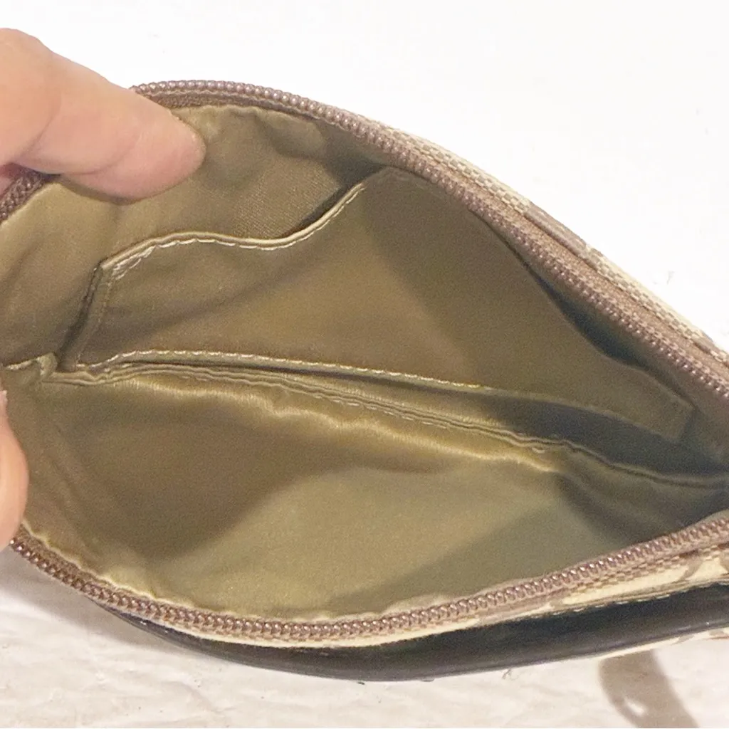 Coach Signature C Tan Canvas Wristlet Wallet Mini Bag - Image 4