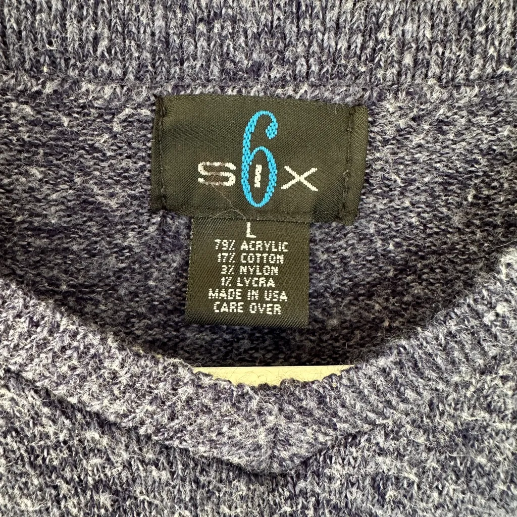Vintage 90s s6x Fair Isle Knit Sweater Blue Crew Neck Long Sleeve Size L USA - Image 3