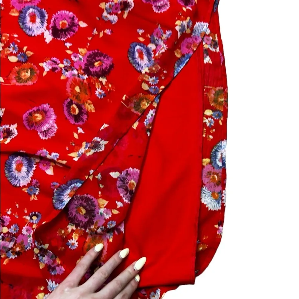 Anthropologie Needle & Thread Red Floral Dress Semi Sheer Size Small - Image 8